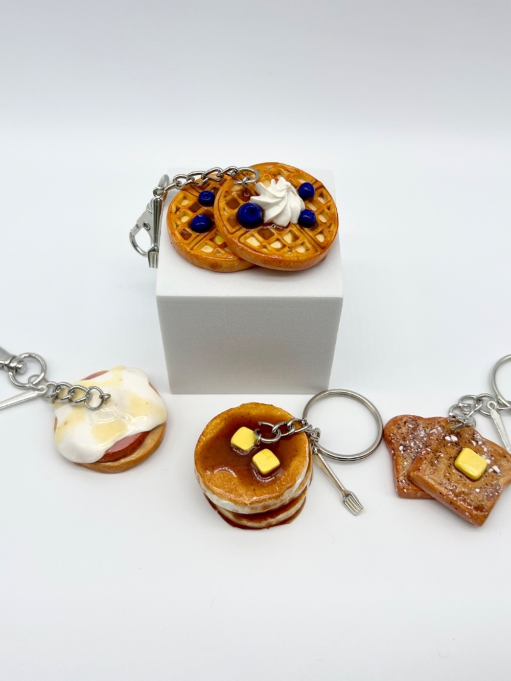Breakfast Food Keychain or Bag Clip – Pancakes, Waffles, French Toast, Eggs Bene - Picture 12 of 16